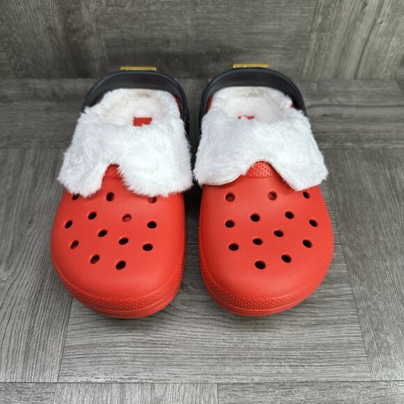 CROCS Classic Kids size 2 Red White Santa Lined Clog - Picture 4 of 8
